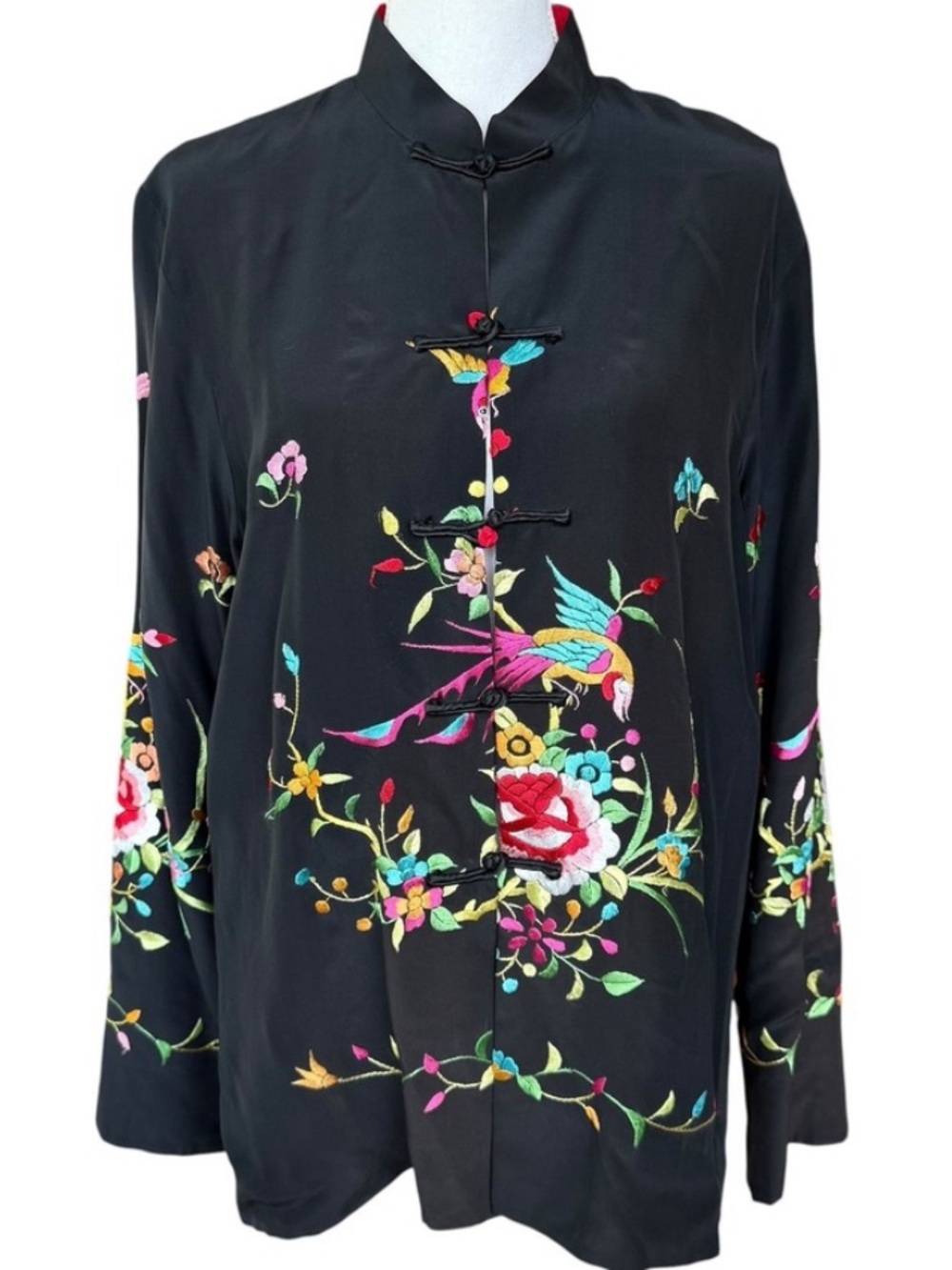 Reversible Embroidered Silk Kimono Jacket Embroidered Asian Bird Design